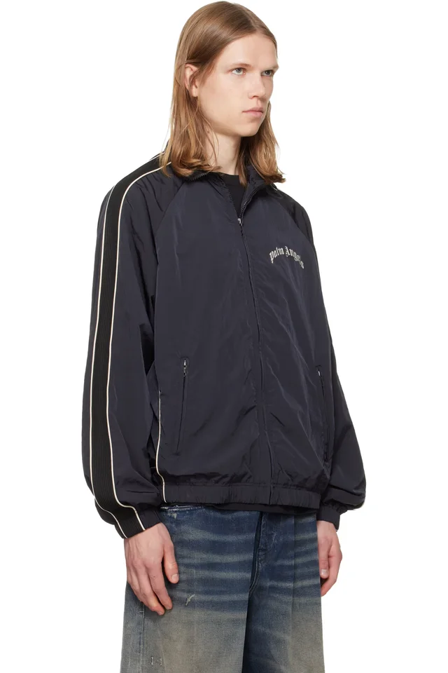 Palm Angels Black Curved Logo Vintage Windbreaker Track Jacket, photo 2 of 4 from SSENSE