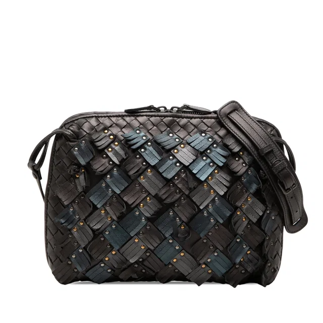Purple Bottega Veneta Metallic Multicolor Nappa Intrecciato Fringe Studded Nodini Crossbody in Purple Nappa leather from Designer Revival