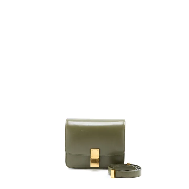 Celine Small Classic Bag Box Calfskin Army Green GHW in Green Calfskin from EMIER