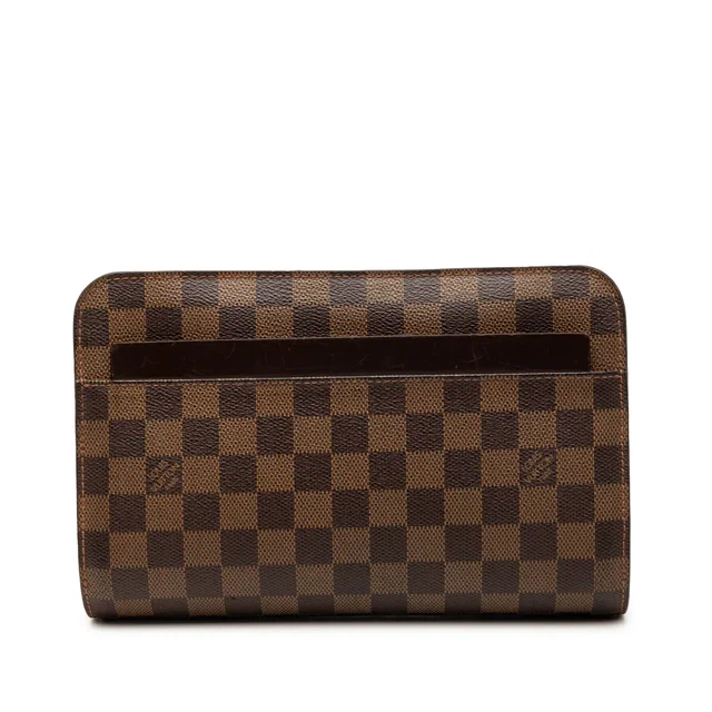 Brown Louis Vuitton Damier Ebene Saint Louis Pochette Clutch Bag in Brown Canvas from Designer Revival