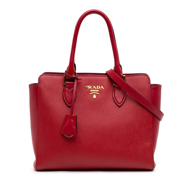Red Prada Soft Calf Trimmed Saffiano Convertible Tote Satchel in Red Saffiano leather from Designer Revival