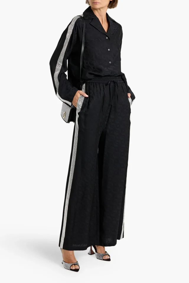 Stella McCartney Crystal-Embellished Satin-Jacquard Wide-Leg Pants in Black, photo 2 of 4 from THE OUTNET