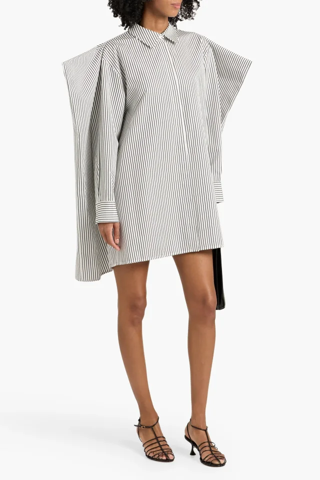 Proenza Schouler Isla Cape-Effect Striped Cotton and Silk-Blend Mini Shirt Dress, photo 2 of 4 from THE OUTNET