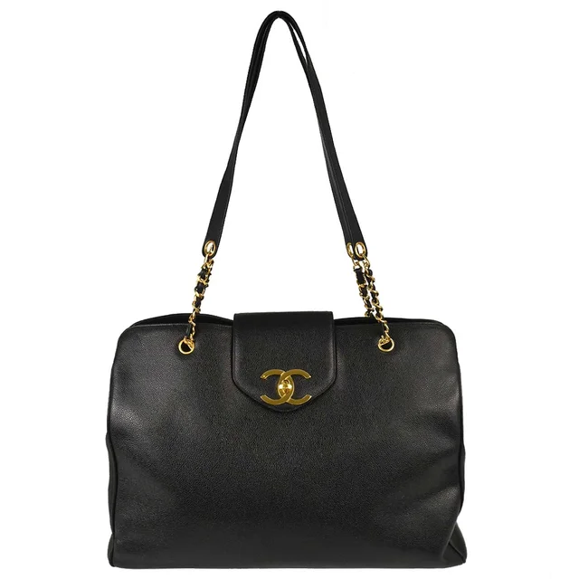 Chanel 1996-1997 Black Caviar Skin Supermodel Tote Shoulder Bag in Black Caviar leather from AMORE Vintage Tokyo
