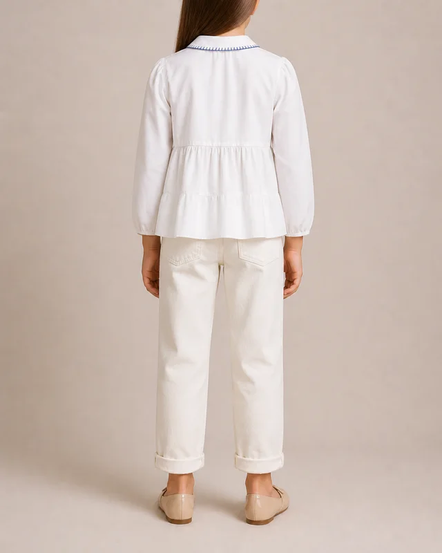 Burberry Kids White Shirt with Blue Stitched Collar Detail Size 8 years in White from Sellier, photo 2 of 2