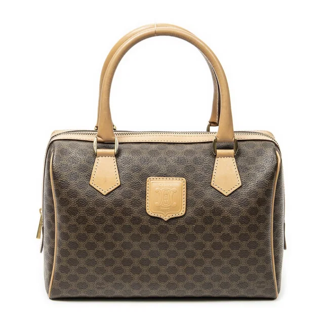 Celine Small Boston Brown Macadam Canvas Shoulder Bag in Brown Canvas from The Reluxe