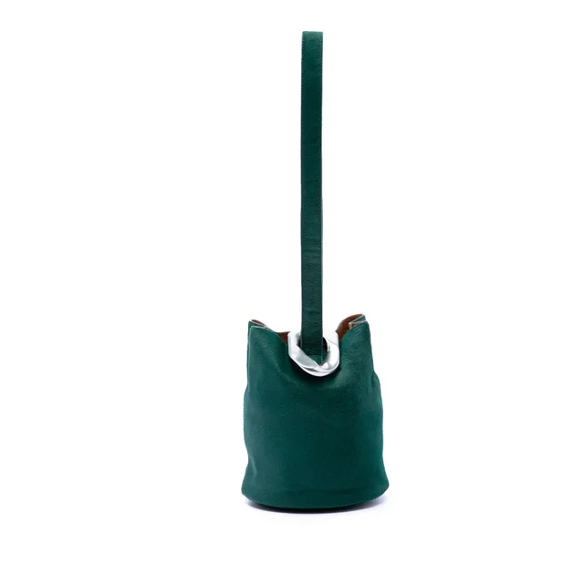 Green Bottega Veneta Small Pony Hair Drop Bucket Bag in Green from Designer Revival