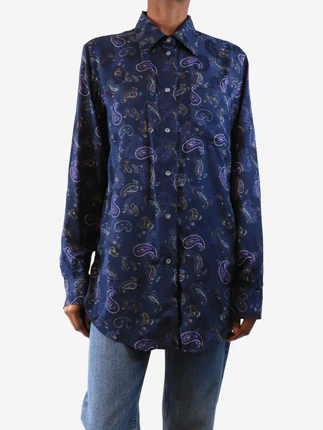 Acne Studios Dark blue paisley shirt - size UK 6 in Blue from Sign of the Times