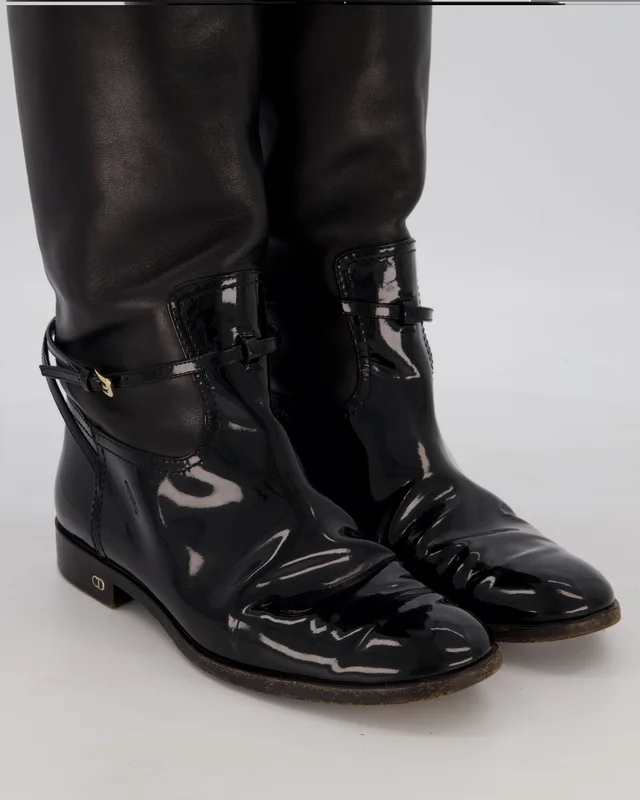 Dior Black Patent and Leather Riding Boots with CD Logo Detail Size EU 37 in Black Patent leather from Sellier, photo 2 of 2