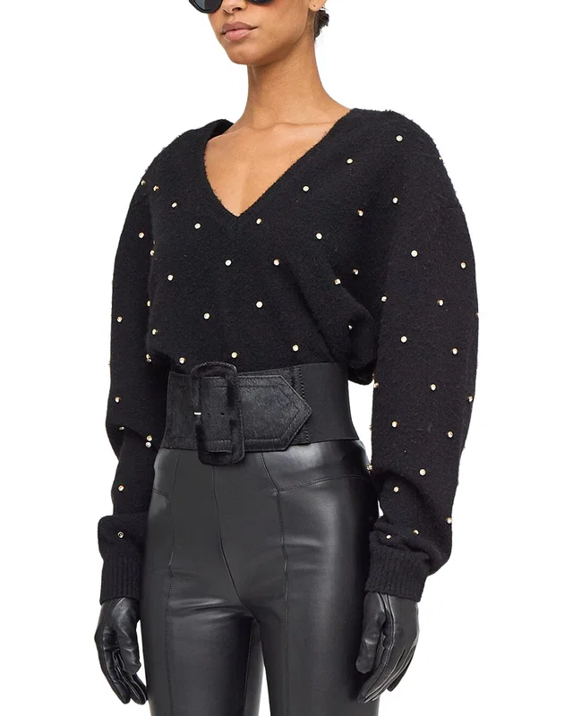 Ronny Kobo Wool-Blend Corin Crystal Knit V-neck Top, image 1 of 1 from Rue La La