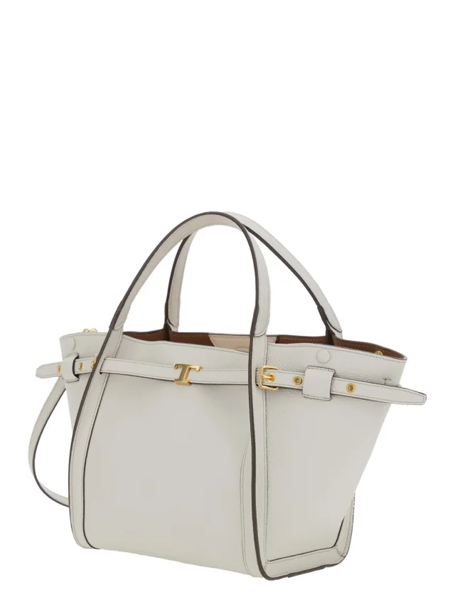 TOD'S White Medium Tote Bag with T Timeless Plaque on the Front and Adjustable and Removable Shoulder Strap in Leather Woman in White 100% Calf, photo 3 of 12 from Gaudenzi Boutique
