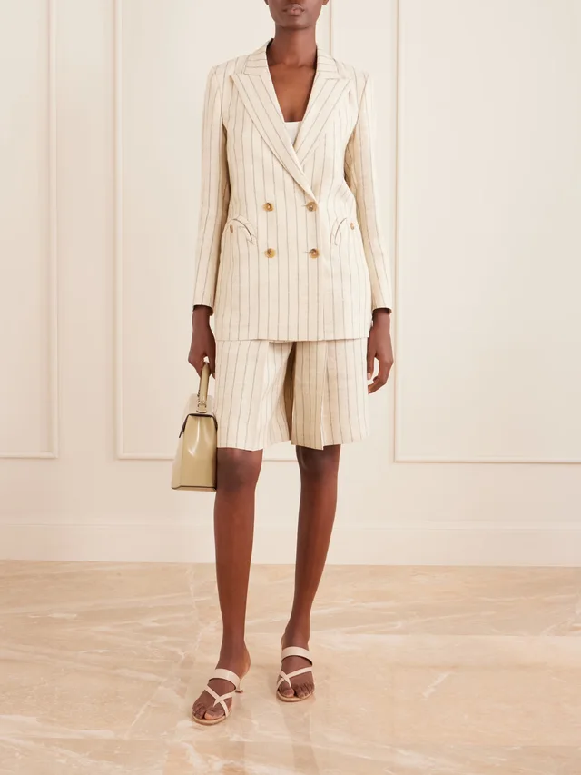 BLAZÉ MILANO Serene Husul striped canvas shorts in Beige, photo 2 of 2 from NET-A-PORTER (Canada)