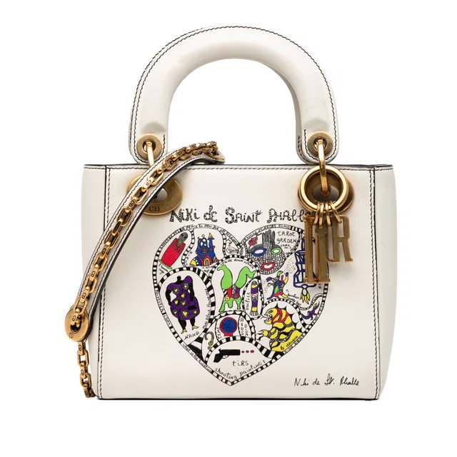 White Dior DiorAmour Niki De Saint Phalle Mini Calfskin Lady Dior Satchel in White Calfskin from Designer Revival