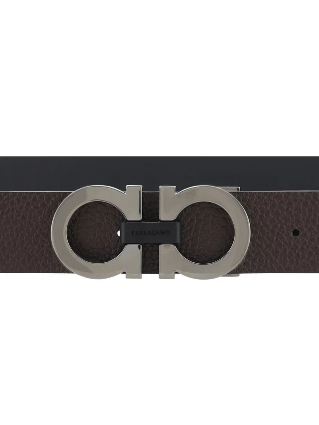 Ferragamo Gancini Belt — Black Calf Leather in Black Calfskin from HEWI
