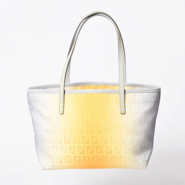 Fendi Zucchino FF Logo Tote Bag Canvas Leather Gray Yellow in Grey Canvas from The Reluxe