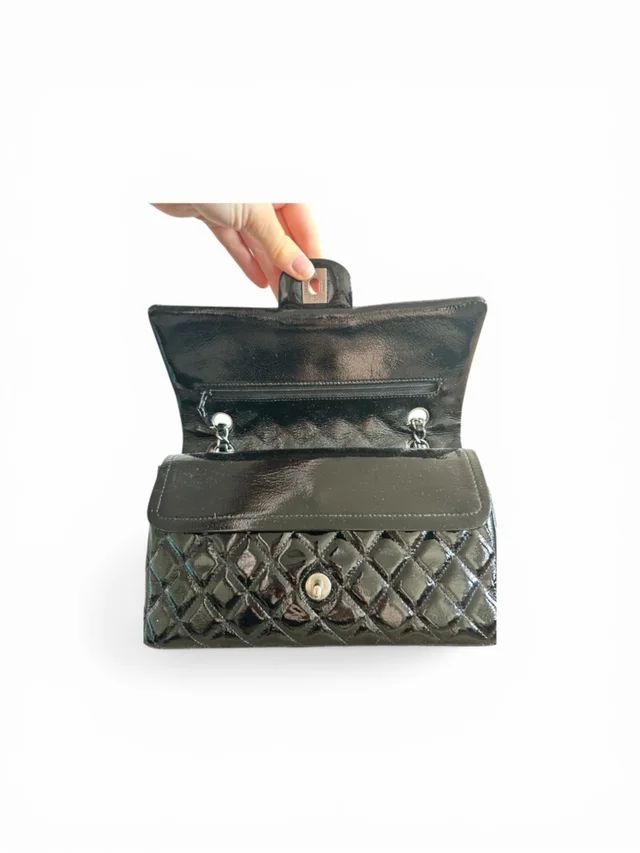 Chanel Double Flap Quilted Patent Leather Shoulder Bag in black Patent leather from Poshmark, photo 4 of 7