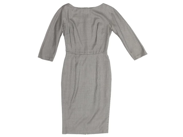 Black & White Christian Dior Wool & Silk-Blend Houndstooth Dress Size FR 34 in Black Silk from Designer Revival