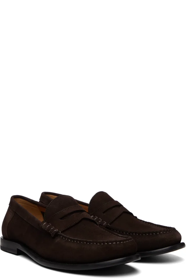 BOSS Brown Penny-Trim Suede Loaferts, photo 4 of 5 from SSENSE
