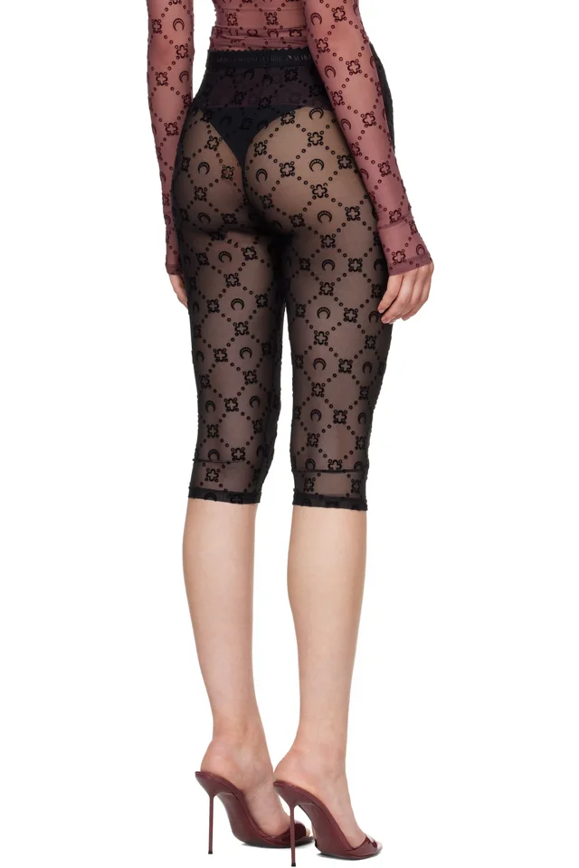Marine Serre Black Moonogram Mesh Flock Capri Leggings, photo 3 of 4 from SSENSE