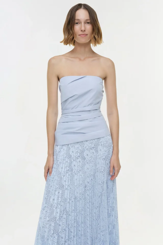 SIMKHAI Annalise Cotton Lace Midi Dress in PERIWINKLE SKY Cotton Poplin / Lace, photo 3 of 7 from SIMKHAI