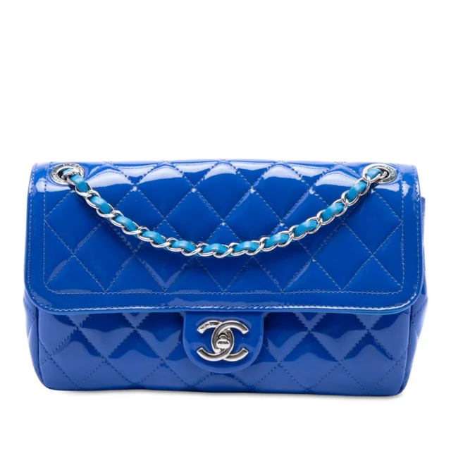 Blue Chanel Medium Quilted Patent Coco Shine Flap Shoulder Bag in Blue Patent leather from Designer Revival