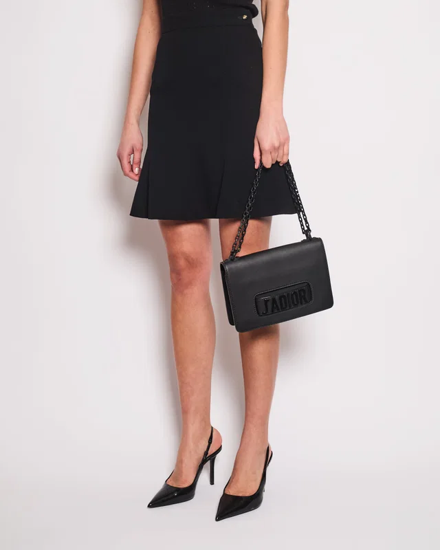 Chanel Black Vintage A-Line Mini Skirt With Zig-Zag Stitch Detail Size FR 36 (UK 8) in Black Wool from Sellier