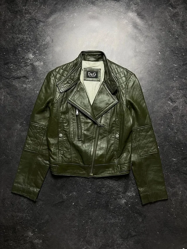 Dolce & Gabbana Womens Biker Leather Green Jacket Size 36 in green Leather from Grailed