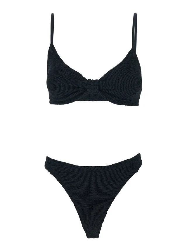 HUNZA G 'Alicia' Black Bikini with Thin Fixed Straps and Front Knot in Tech Fabric for Women in Black, photo 2 of 6 from Gaudenzi Boutique