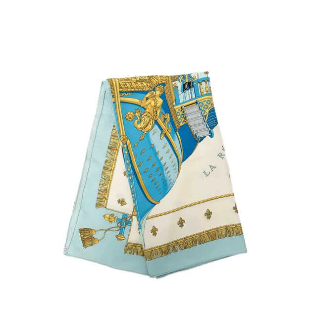 White Hermès Vue Du Carrosse De Galère La Réale Silk Scarf 90 Scarves in White Silk from Designer Revival