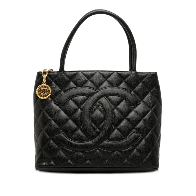 Black Chanel Caviar Medallion Tote in Black Caviar leather from Designer Revival
