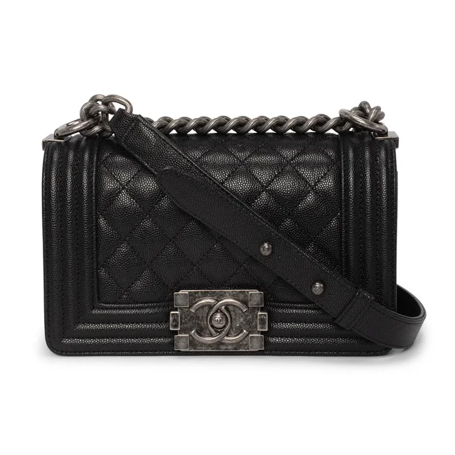 Chanel Quilted Caviar Small Boy Shoulder Bag in Black Caviar leather from Blue Spinach