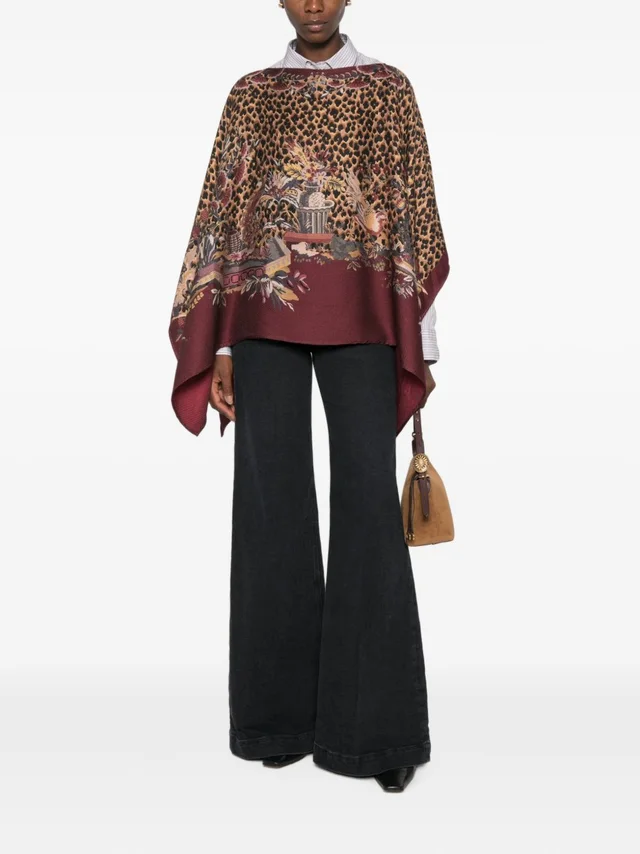 Etro leopard-print floral-pattern poncho, photo 4 of 6 from SENSER