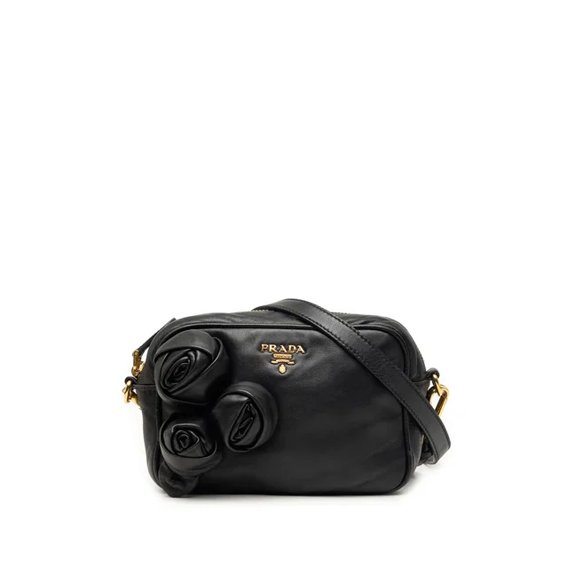 Black Prada Nappa Rosette Crossbody in Black Nappa leather from Designer Revival