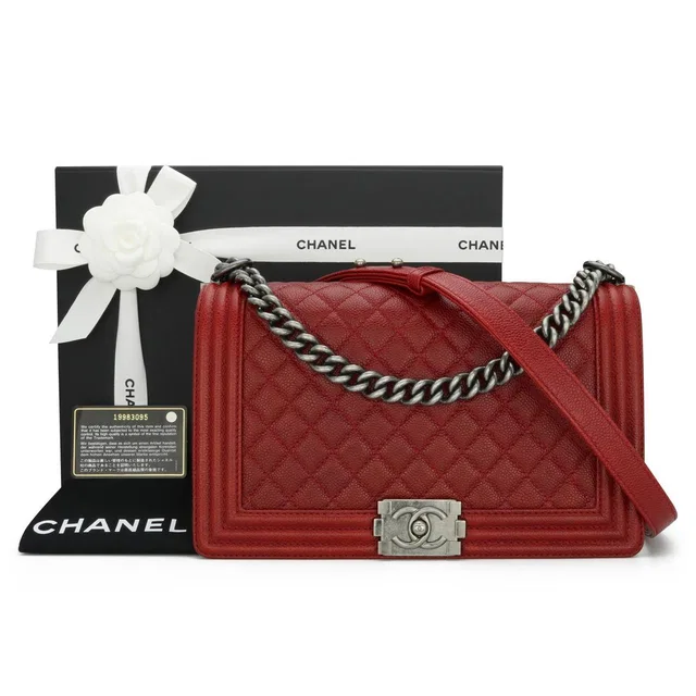Chanel Red Caviar Leather Medium Boy Bag in Red Caviar leather from HEWI