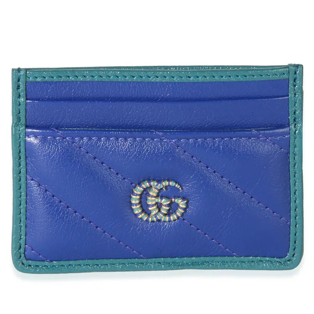 Gucci Blue Matelasse Calfskin Torchon Marmont Card Case in Blue Calfskin from myGemma