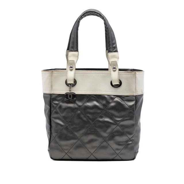 Gray Chanel Small Bicolor Quilted Coated Canvas Paris Biarritz Tote in Grey Coated canvas from Designer Revival, photo 1 of 1