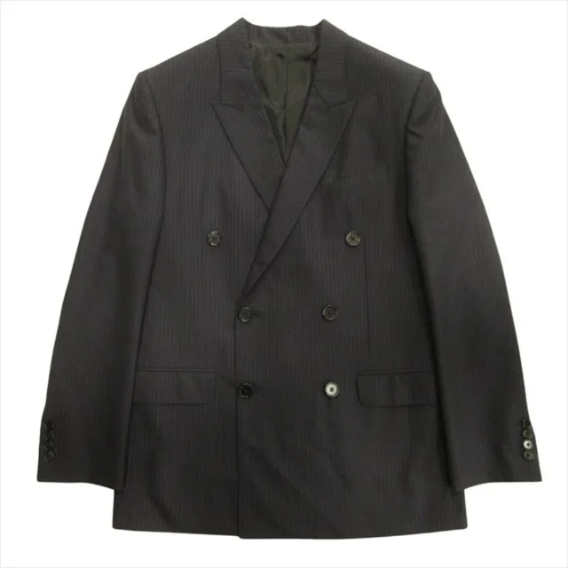 Celine Jude Double Tailored Jacket Blue Leather Oversize Striped Hedi Slimane in Blue Leather from The Reluxe