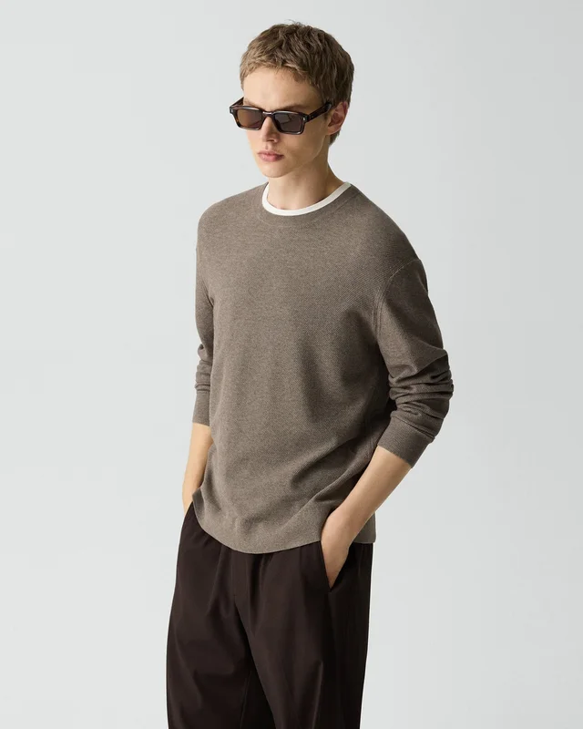 Theory Riland Crewneck Sweater in Light Bilen in MOREL MELANGE 62% Viscose, 38% Polyester; Exclusive Of Elastic, photo 2 of 14 from Theory