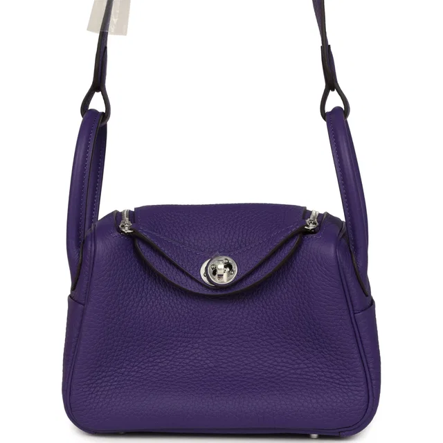 Hermès Mini Lindy II Purple Clemence Palladium Hardware in Purple Clemence leather from Madison Avenue Couture