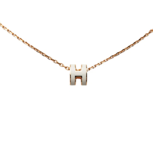 Pink Hermès Rose Gold Enamel Mini Pop H Pendant Costume Necklace in Pink from Designer Revival