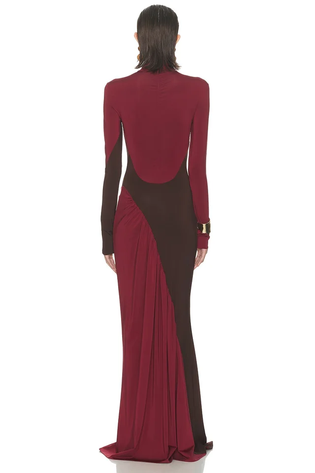 Helsa The Abstraction Color Blocked Jersey Dress in Coffee Bean & Currant, photo 4 of 5 from REVOLVE (Canada)