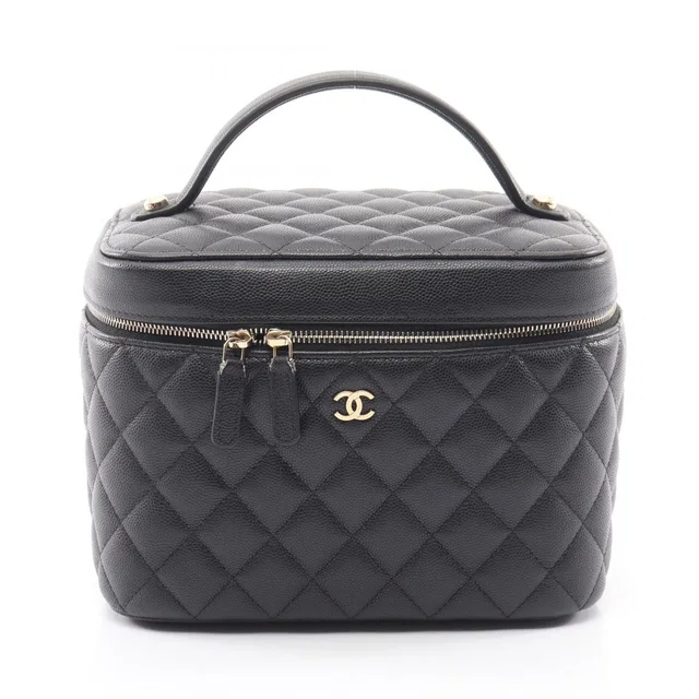 Chanel Handbag Timeless Classic Quilted Black Caviar Leather Vanity Bag in Black Caviar leather from The Reluxe