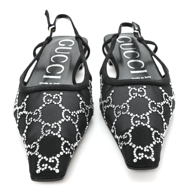 Gucci Tela Retino Kid Scamosciato Crystal GG Monogram Square G 35mm Slingback Pumps 38 Black in Black Suede from FASHIONPHILE, photo 3 of 8