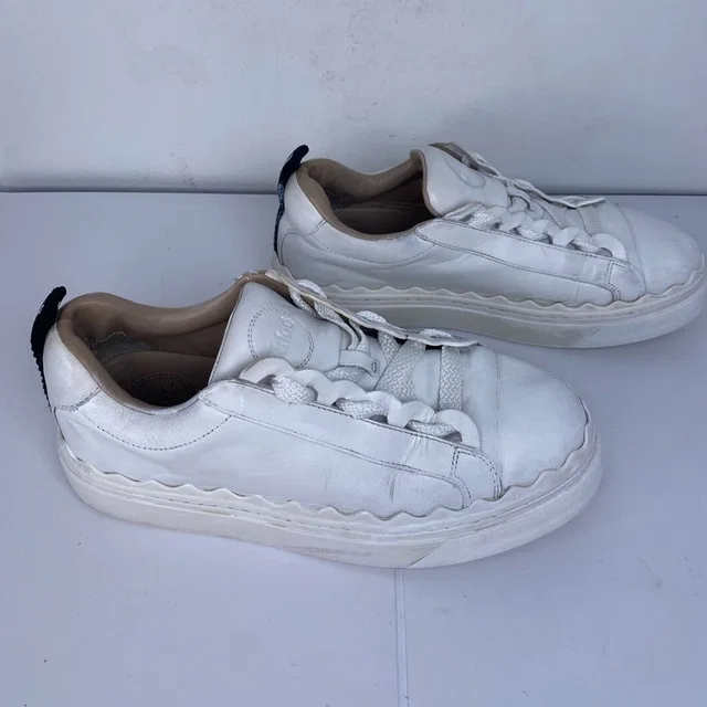 Chloé Lauren Low Top Scalloped White Leather Sneakers W Black Label in white Leather from Poshmark