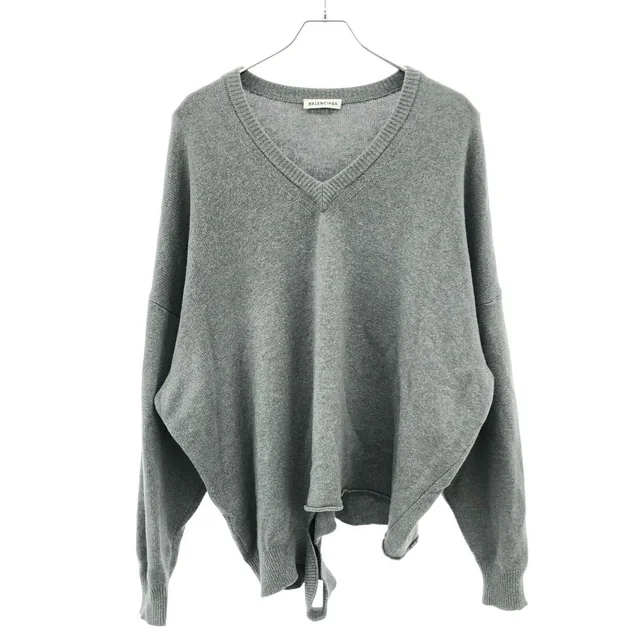 Balenciaga Neck Knit Sweater Gray 40 in Grey Nylon from The Reluxe