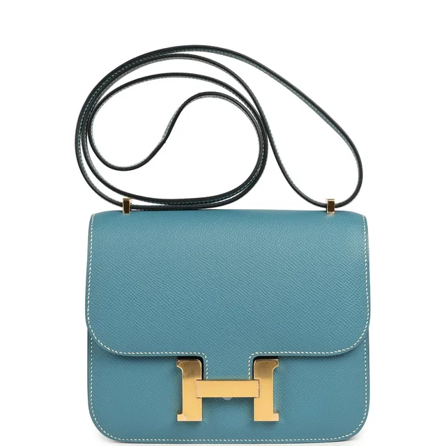 Hermès Constance 18 Blue Jean Epsom Gold Hardware in Blue Epsom leather from Madison Avenue Couture
