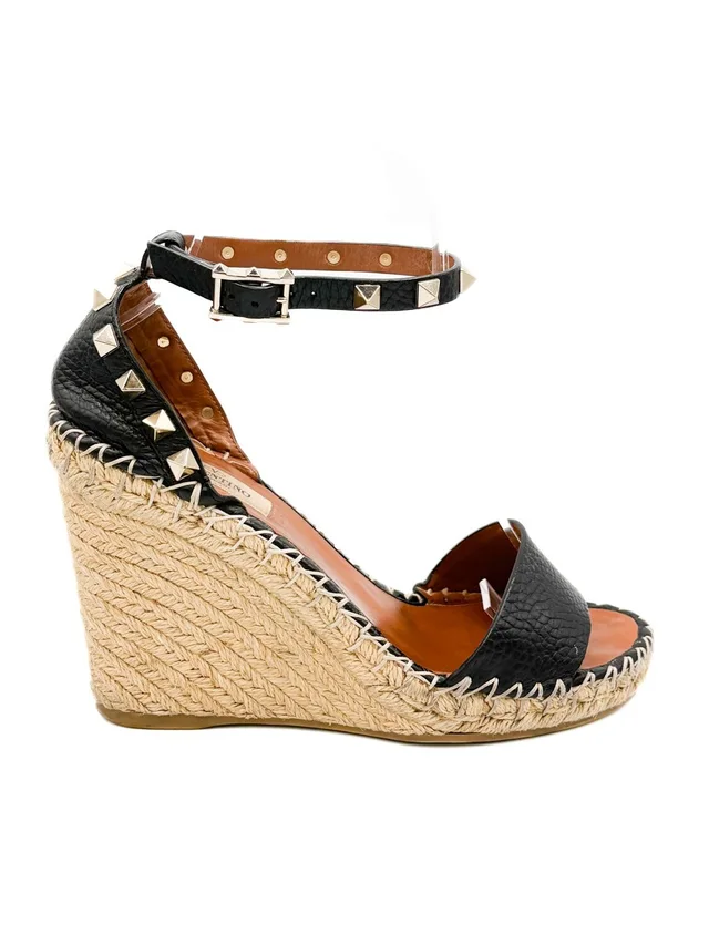 Valentino Garavani Rockstud 105 Leather Espadrille Wedge Sandals Black Eu 36 in neutral|brown|black Leather from Poshmark
