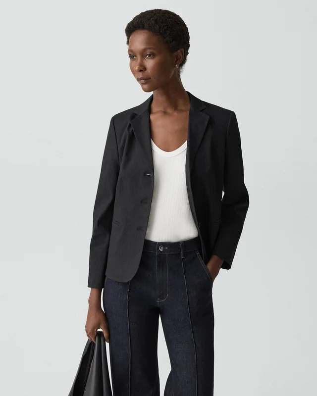 Theory Shrunken Three-Button Blazer in Good Linen, photo 3 of 6 from Theory
