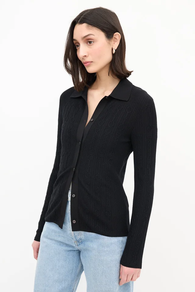 Hermès Cable Stitch Shirt Cardigan in Wool from VSP Consignment, photo 2 of 2
