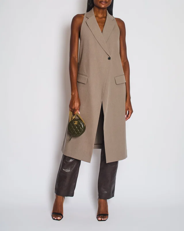 Hermès Brown Longline Wool Vest with Silver Buttons Size FR 34 (UK 6) in Brown Wool from Sellier